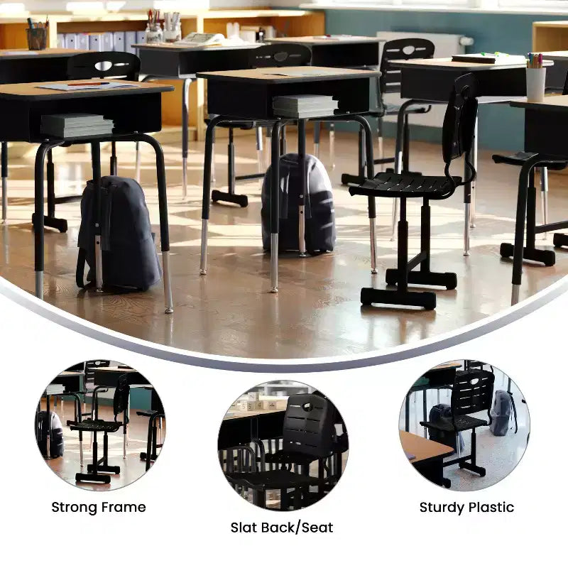 Flash Furniture Nila Adjustable Height Black Student Chair with Black Pedestal Frame for School, Classroom, Remote Learning