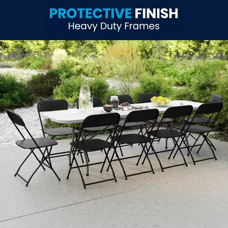 Flash Furniture Kathryn 8' Bi-Fold Granite White Plastic Event/Training Folding Table Set with 10 Folding Chairs