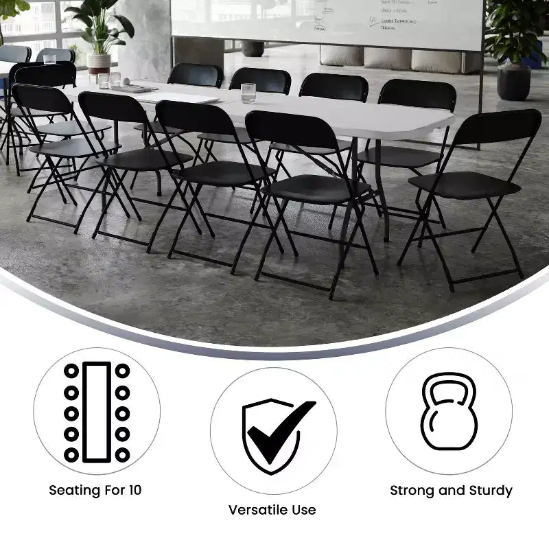 Flash Furniture Kathryn 8' Bi-Fold Granite White Plastic Event/Training Folding Table Set with 10 Folding Chairs
