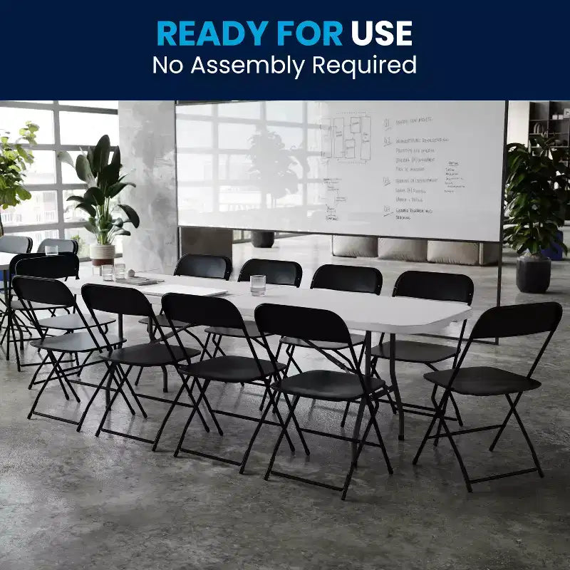 Flash Furniture Kathryn 8' Bi-Fold Granite White Plastic Event/Training Folding Table Set with 10 Folding Chairs
