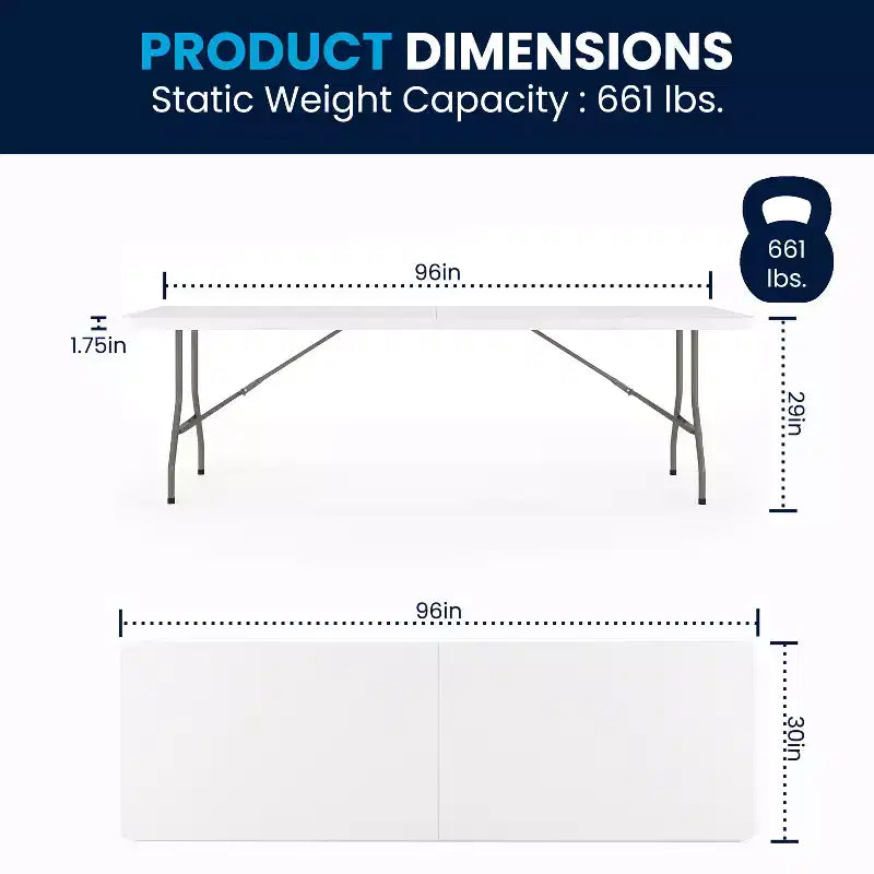 Flash Furniture Kathryn 8' Bi-Fold Granite White Plastic Event/Training Folding Table Set with 10 Folding Chairs