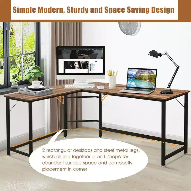 Costway L-Shaped Computer Desk Corner Workstation Study Gaming Table Home Office