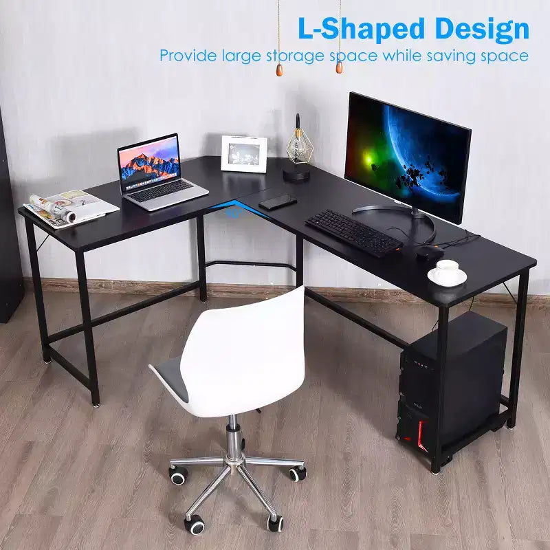 Costway L-Shaped Computer Desk Corner Workstation Study Gaming Table Home Office