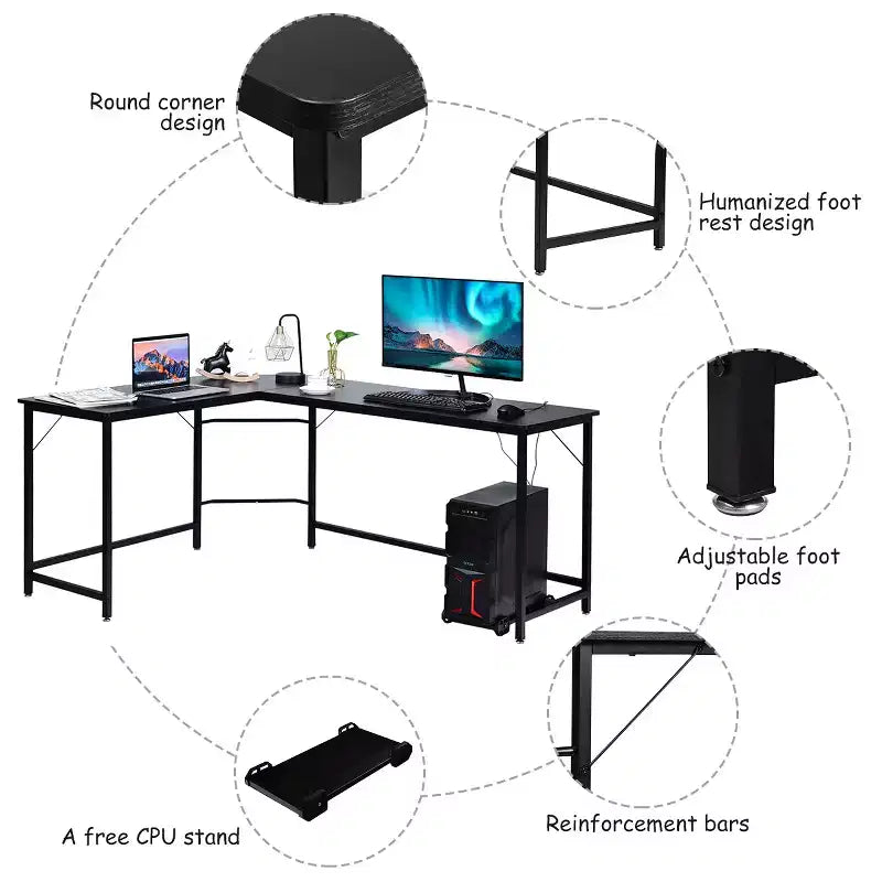 Costway L-Shaped Computer Desk Corner Workstation Study Gaming Table Home Office