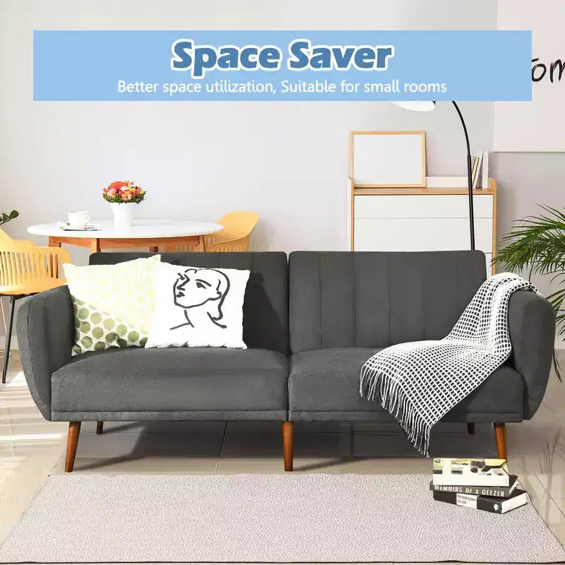 Costway Convertible Futon Sofa Bed Adjustable Couch Sleeper w/ Wood Legs Navy\Grey\Yellow