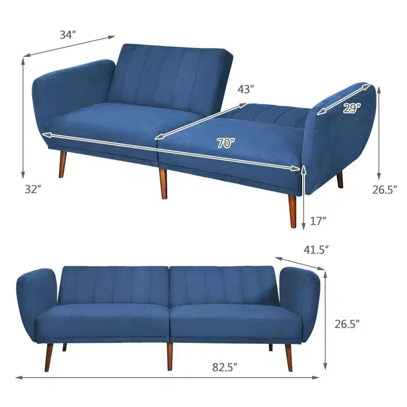 Costway Convertible Futon Sofa Bed Adjustable Couch Sleeper w/ Wood Legs Navy\Grey\Yellow