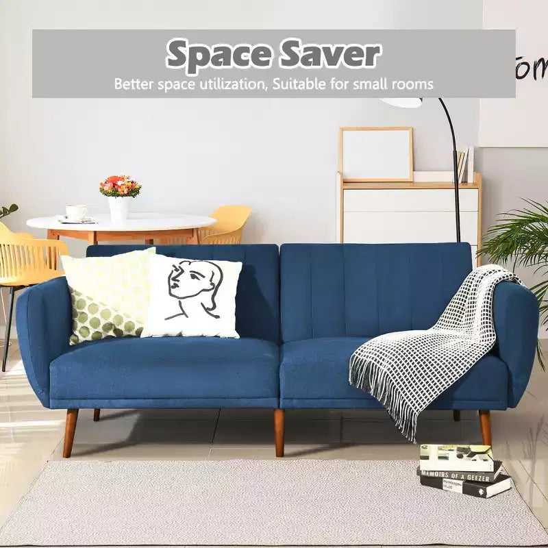 Costway Convertible Futon Sofa Bed Adjustable Couch Sleeper w/ Wood Legs Navy\Grey\Yellow