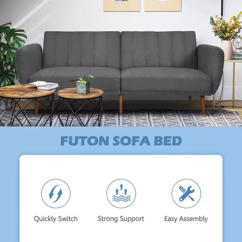 Costway Convertible Futon Sofa Bed Adjustable Couch Sleeper w/ Wood Legs Navy\Grey\Yellow