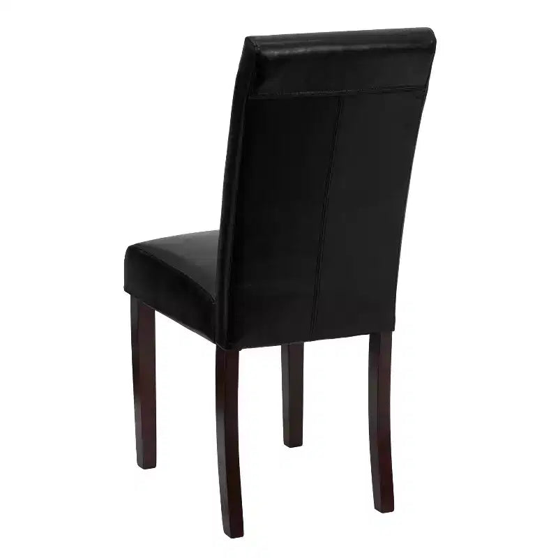 Merrick Lane Set of 4 Black Faux Leather Panel Back Parson's Chairs for Kitchen, Dining Room and More