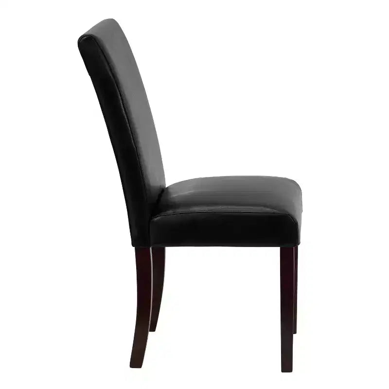 Merrick Lane Set of 4 Black Faux Leather Panel Back Parson's Chairs for Kitchen, Dining Room and More