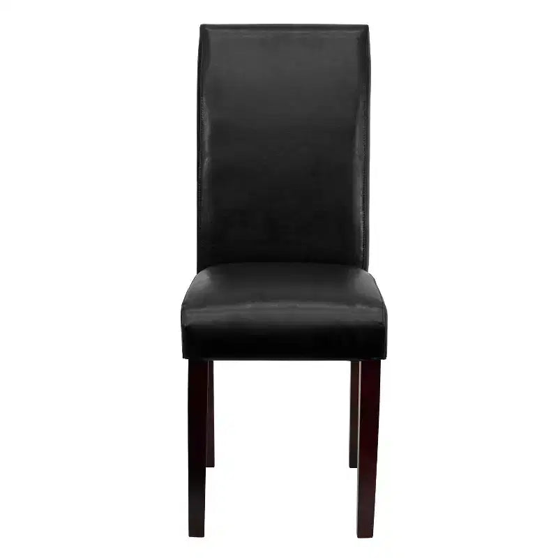 Merrick Lane Set of 4 Black Faux Leather Panel Back Parson's Chairs for Kitchen, Dining Room and More