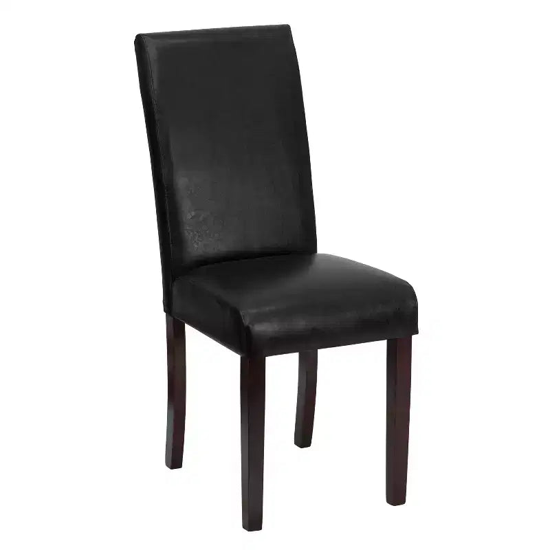 Merrick Lane Set of 4 Black Faux Leather Panel Back Parson's Chairs for Kitchen, Dining Room and More