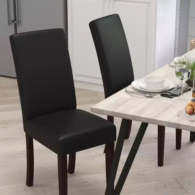 Merrick Lane Set of 4 Black Faux Leather Panel Back Parson's Chairs for Kitchen, Dining Room and More