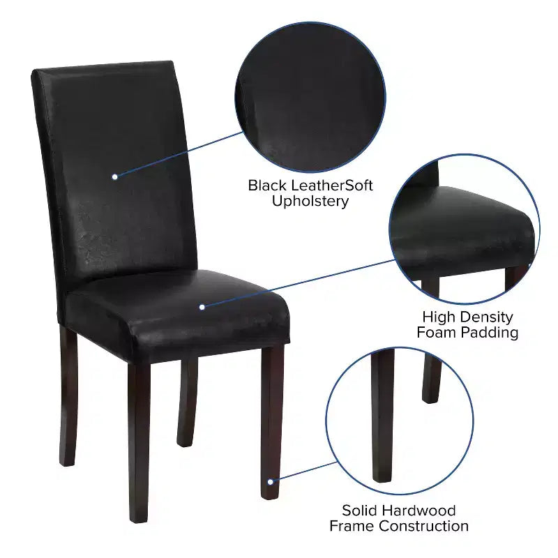 Merrick Lane Set of 4 Black Faux Leather Panel Back Parson's Chairs for Kitchen, Dining Room and More