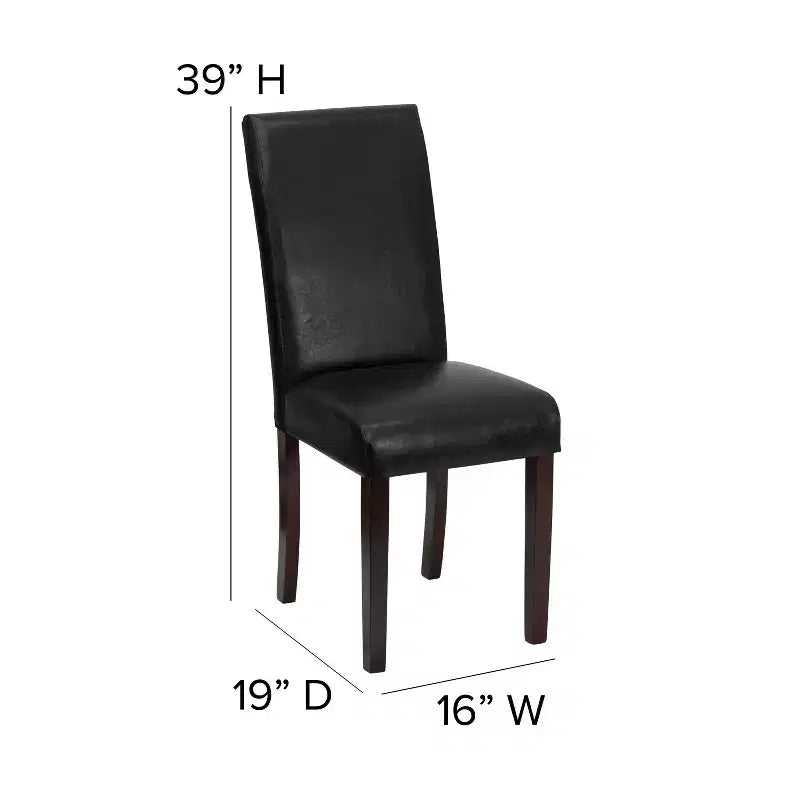 Merrick Lane Set of 4 Black Faux Leather Panel Back Parson's Chairs for Kitchen, Dining Room and More