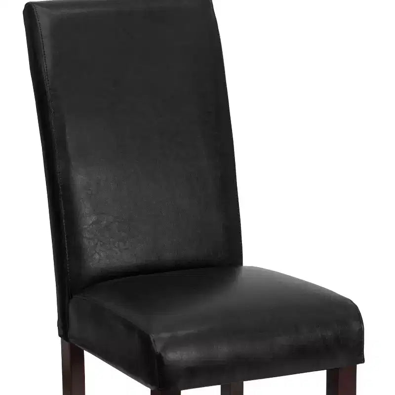 Merrick Lane Set of 4 Black Faux Leather Panel Back Parson's Chairs for Kitchen, Dining Room and More