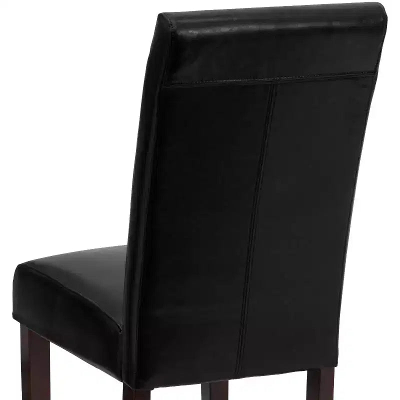 Merrick Lane Set of 4 Black Faux Leather Panel Back Parson's Chairs for Kitchen, Dining Room and More