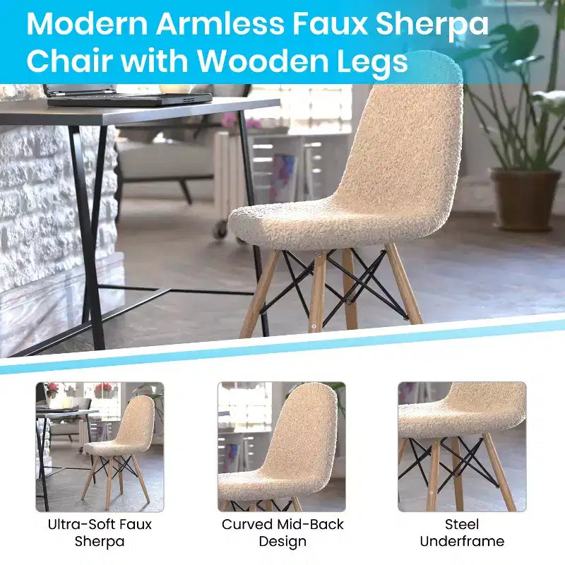 Emma and Oliver Dorset Series Faux Shearling Accent Chair with Beechwood Legs for Living Room, Bedroom, Dorm and More