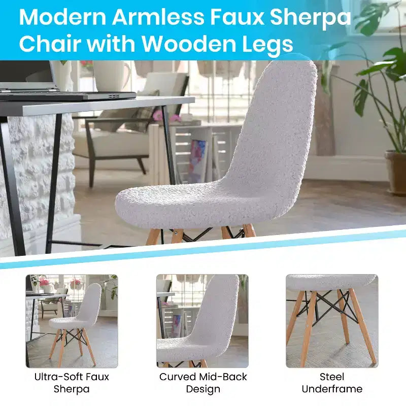 Emma and Oliver Dorset Series Faux Shearling Accent Chair with Beechwood Legs for Living Room, Bedroom, Dorm and More