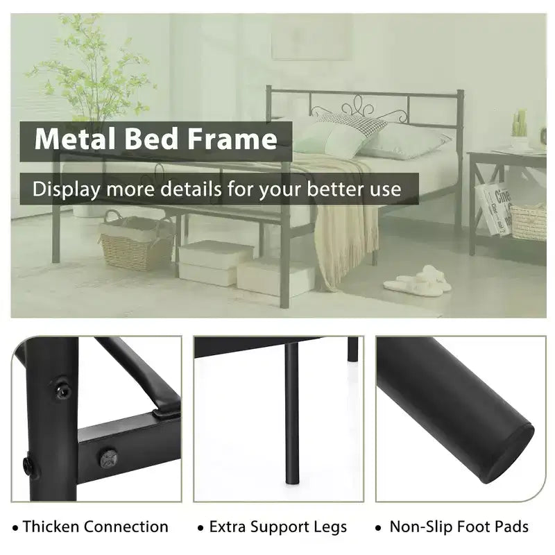 Costway Twin/Queen/Full Metal Platform Bed Frame with Headboard and Footboard No Box Spring Needed