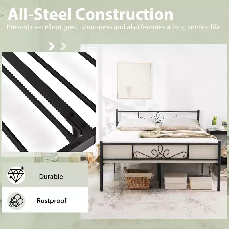 Costway Twin/Queen/Full Metal Platform Bed Frame with Headboard and Footboard No Box Spring Needed