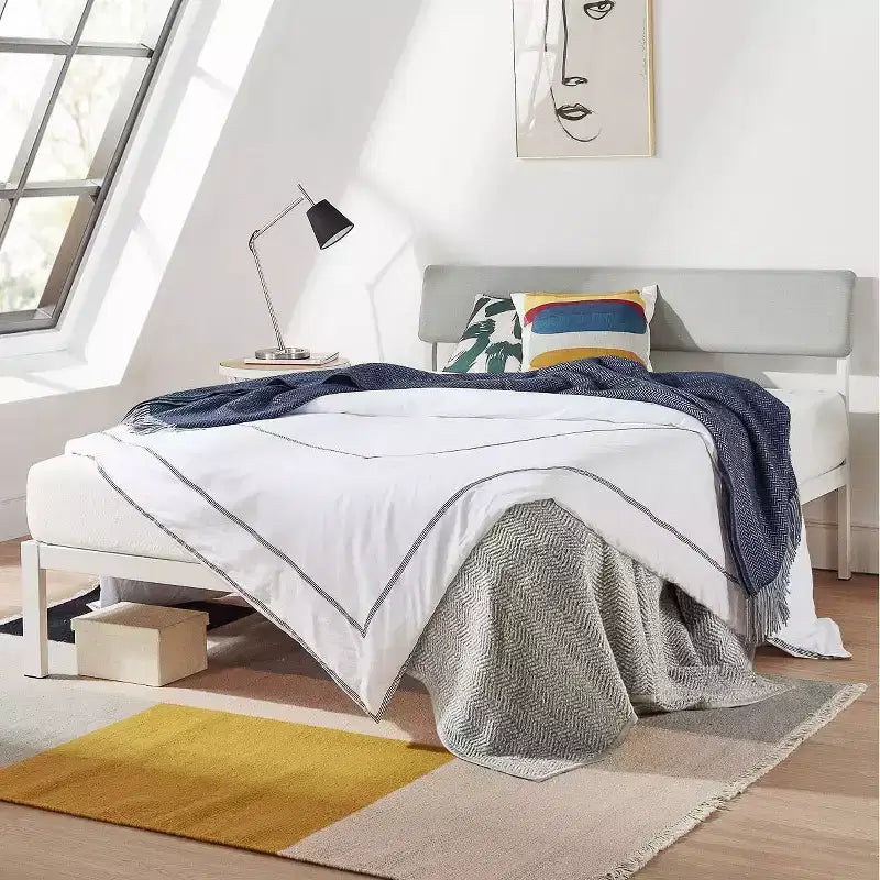 Best Price Mattress Kera Metal Platform Bed with Angled Upholstered Headboard