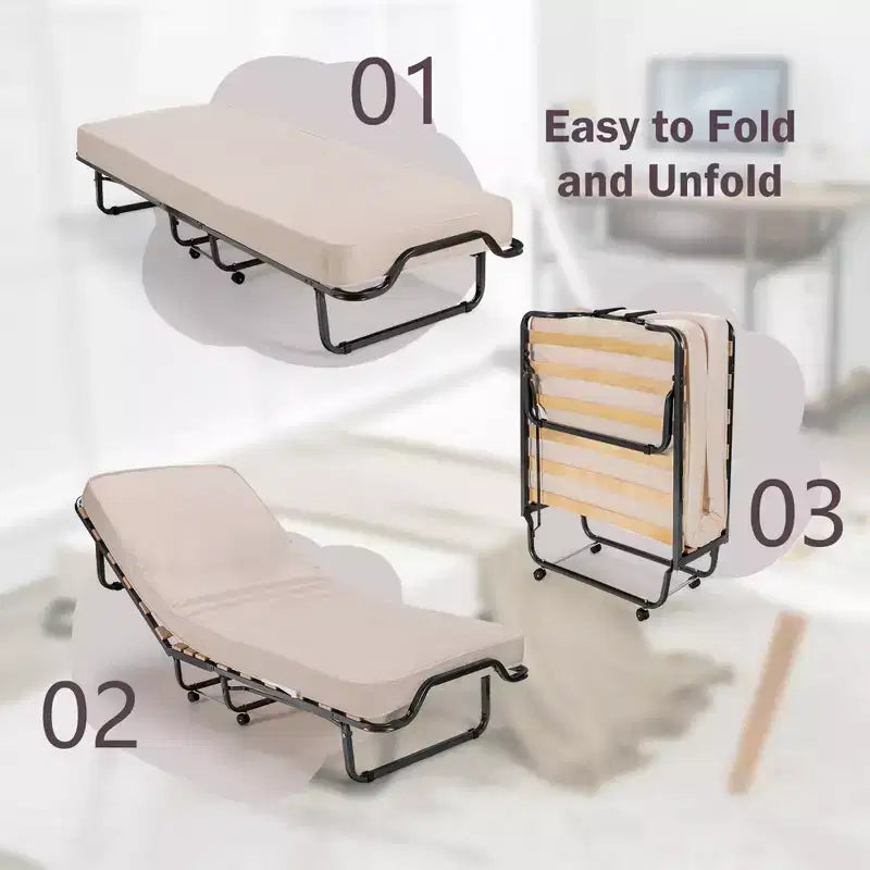 Costway Folding Bed w/Memory Foam Mattress Dust-Proof Bag Rollaway Metal Bed Sleeper Made in Italy