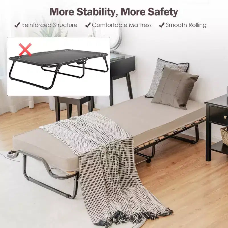 Costway Folding Bed w/Memory Foam Mattress Dust-Proof Bag Rollaway Metal Bed Sleeper Made in Italy