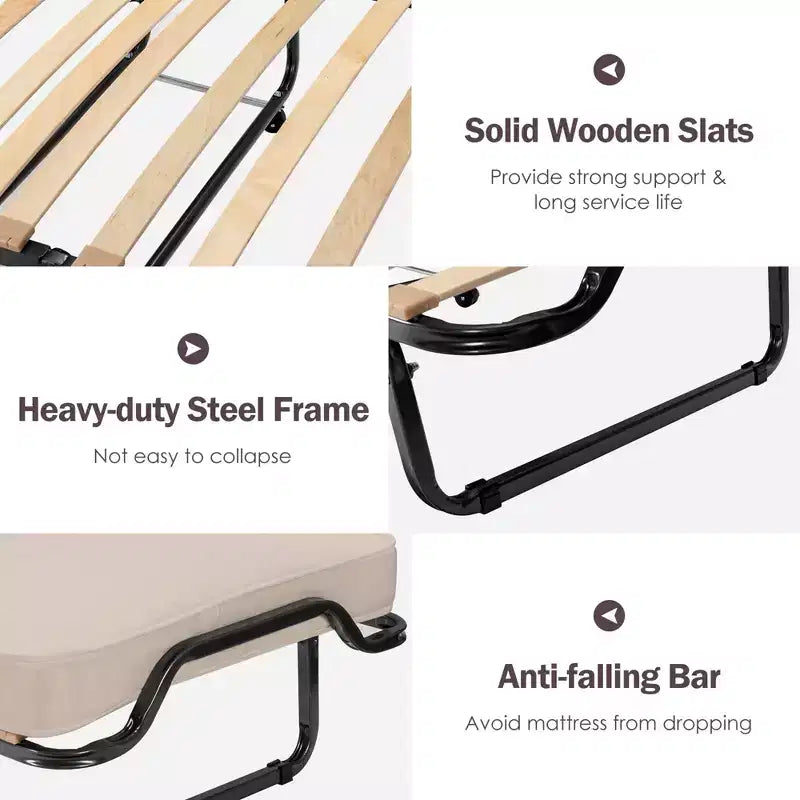 Costway Folding Bed w/Memory Foam Mattress Dust-Proof Bag Rollaway Metal Bed Sleeper Made in Italy