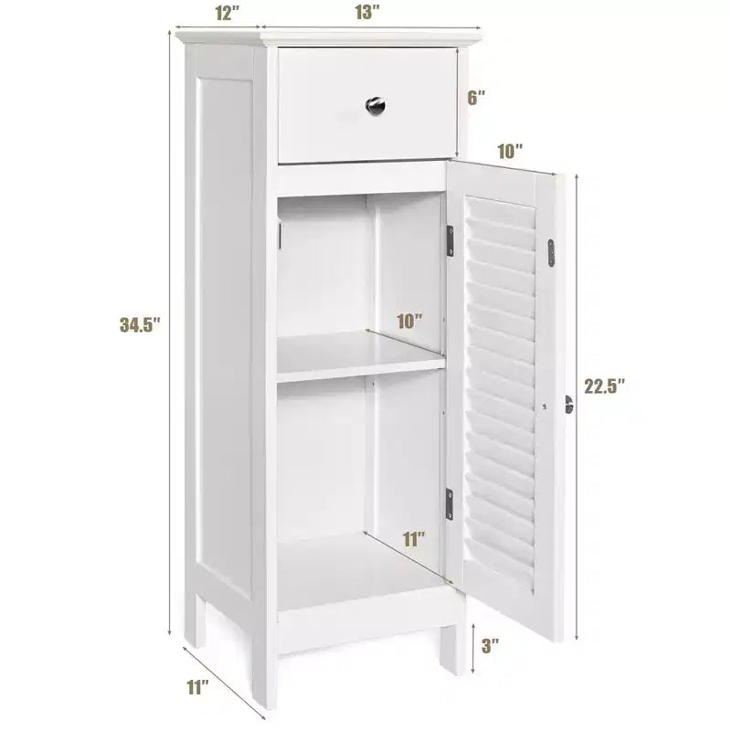 Costway Bathroom Floor Storage Cabinet Side Wooden Organizer w/ Drawer & Shutter Door