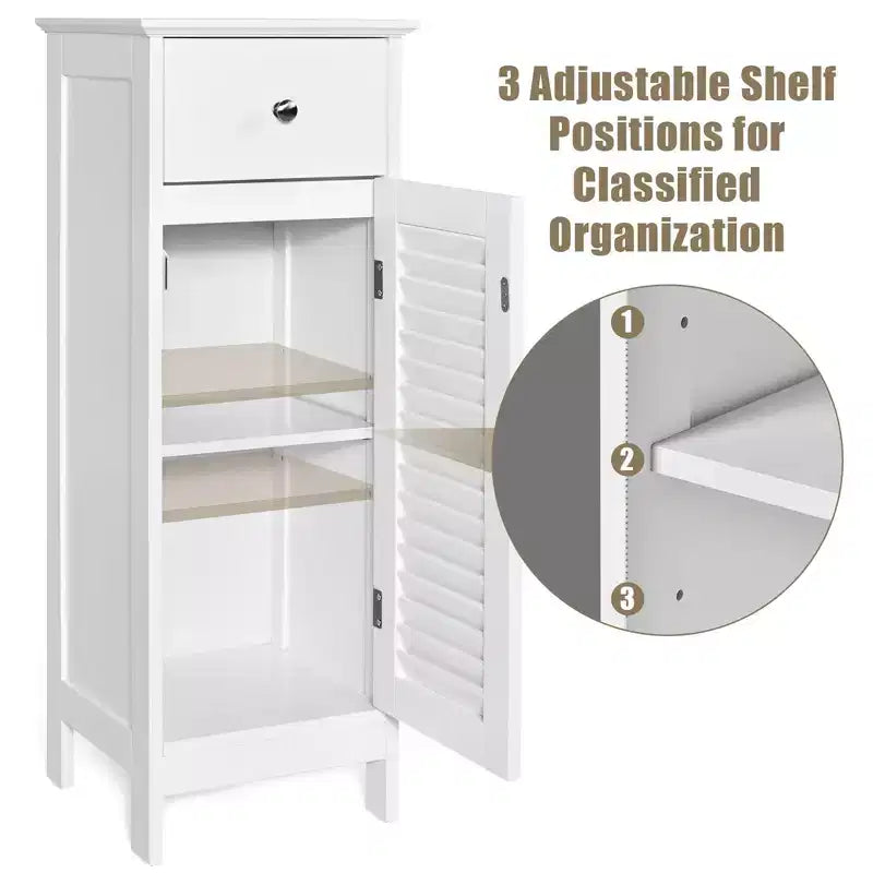 Costway Bathroom Floor Storage Cabinet Side Wooden Organizer w/ Drawer & Shutter Door
