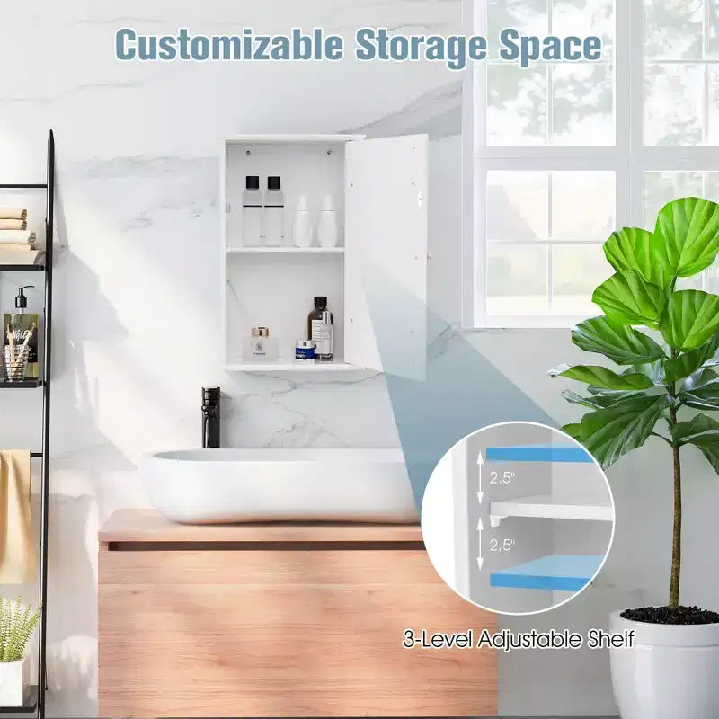 Costway Bathroom Medicine Cabinet with Mirror Cabinet Reversible Single Door Organizer