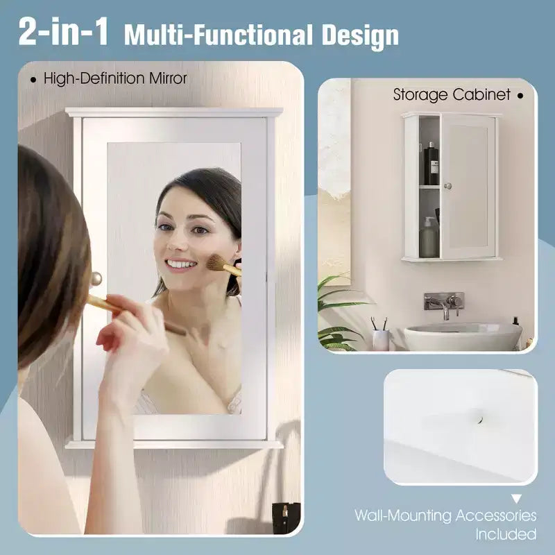 Costway Bathroom Medicine Cabinet with Mirror Cabinet Reversible Single Door Organizer