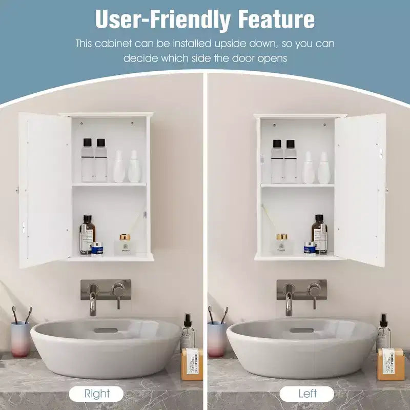 Costway Bathroom Medicine Cabinet with Mirror Cabinet Reversible Single Door Organizer