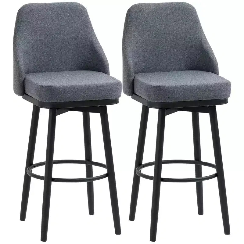 HOMCOM Extra Tall Bar Stools Set of 2, Modern 360 Swivel Barstools, Dining Room Chairs with Steel Legs and Footrest, Dark gray