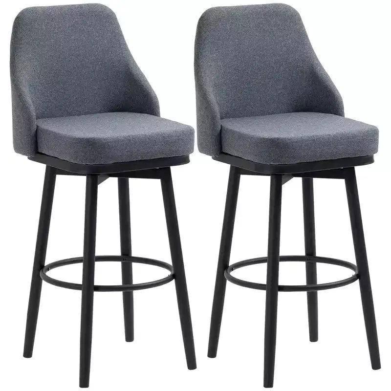 HOMCOM Extra Tall Bar Stools Set of 2, Modern 360 Swivel Barstools, Dining Room Chairs with Steel Legs and Footrest, Dark gray