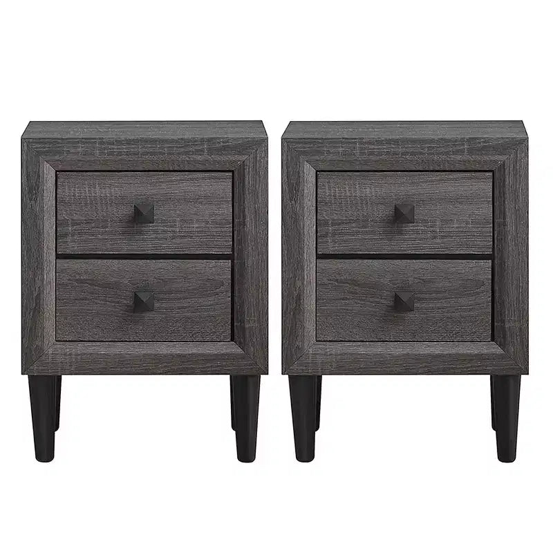 Costway 2PCS Nightstand W/2 Drawer Multipurpose Retro Grey Bedside Table Fully Assembled