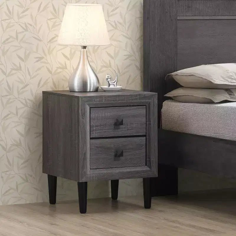 Costway 2PCS Nightstand W/2 Drawer Multipurpose Retro Grey Bedside Table Fully Assembled