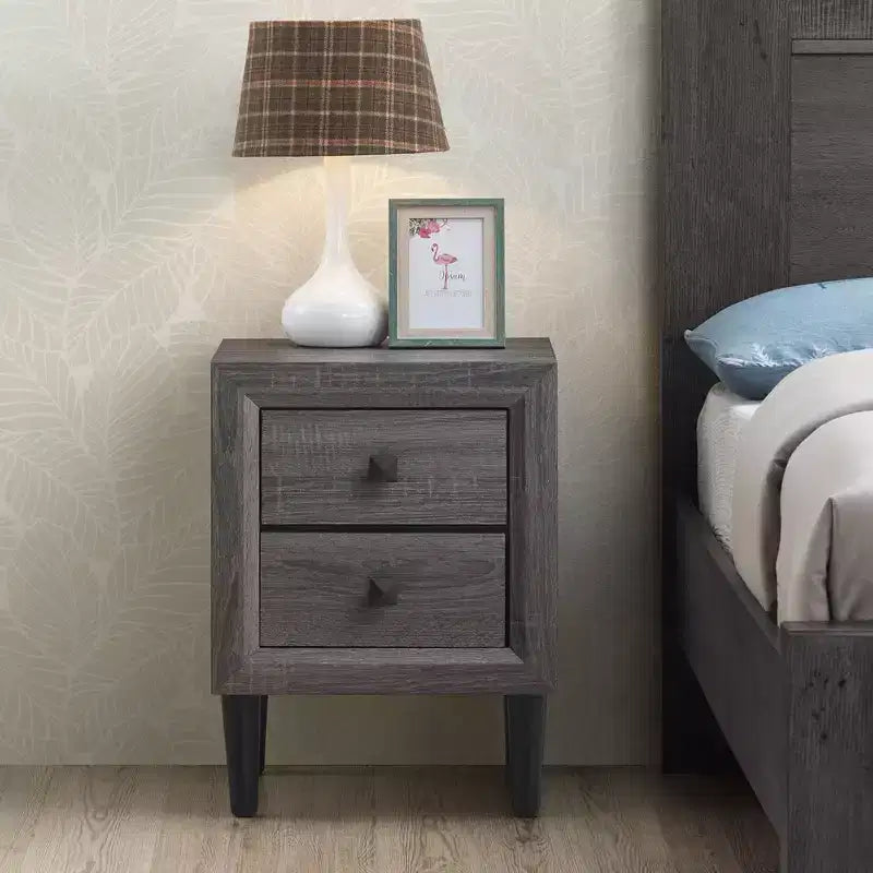 Costway 2PCS Nightstand W/2 Drawer Multipurpose Retro Grey Bedside Table Fully Assembled