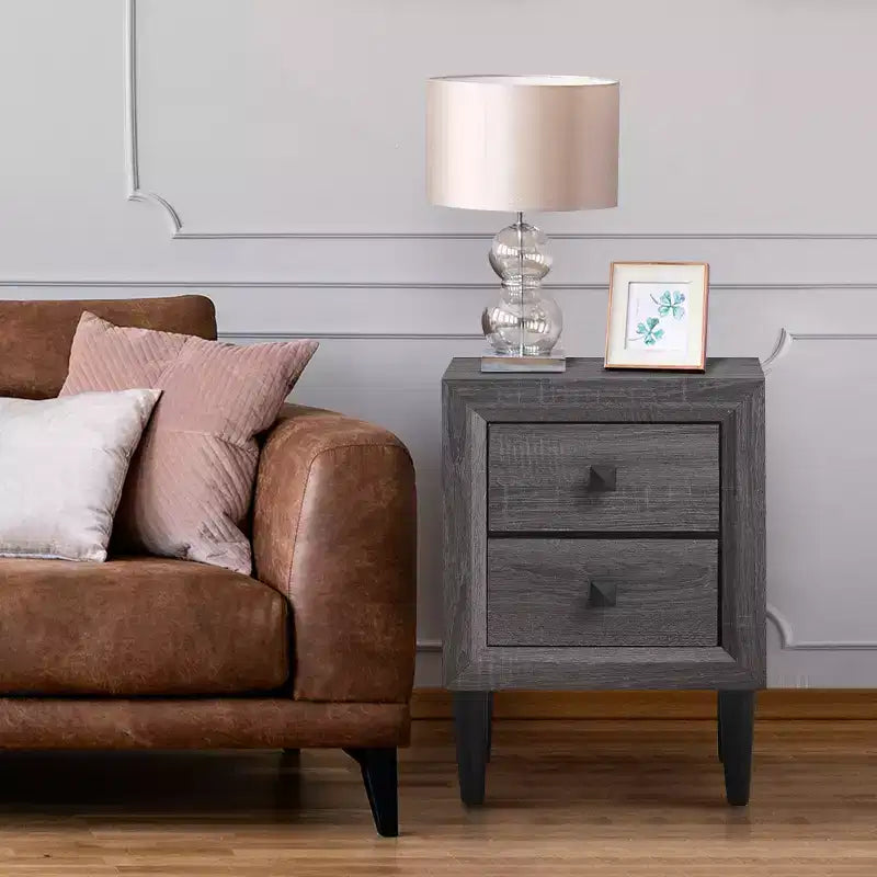 Costway 2PCS Nightstand W/2 Drawer Multipurpose Retro Grey Bedside Table Fully Assembled