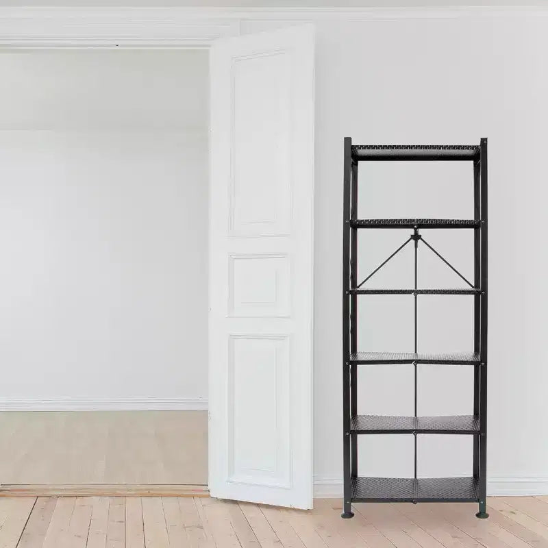 Origami 6 Tier Classic Steel Bookcase Organizer Storage Rack, Black (2 Pack)