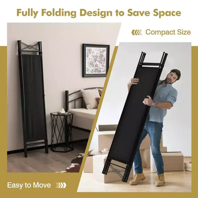 Costway 6 FT 4-Panel Folding Room Divider Freestanding Privacy Screen Steel Frame Brown\Black\White