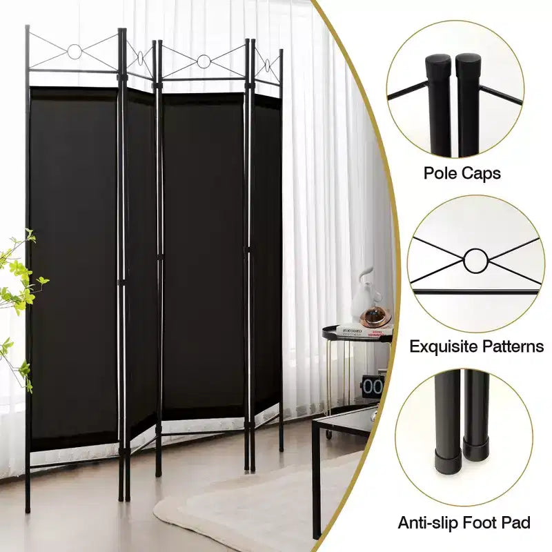 Costway 6 FT 4-Panel Folding Room Divider Freestanding Privacy Screen Steel Frame Brown\Black\White