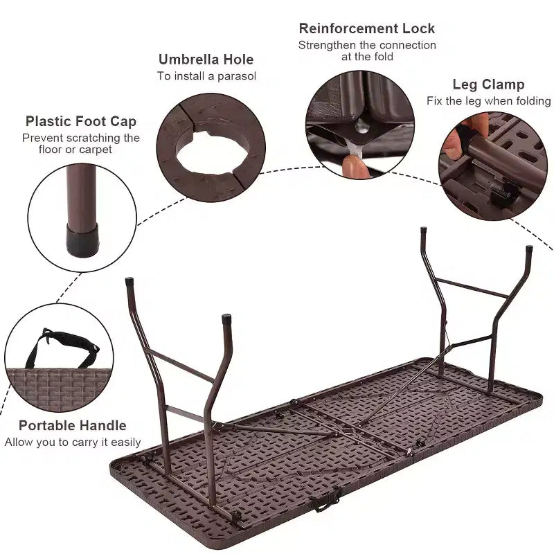 Costway 6' Folding Table Rattan Portable Indoor Outdoor Picnic Party Dining Camping