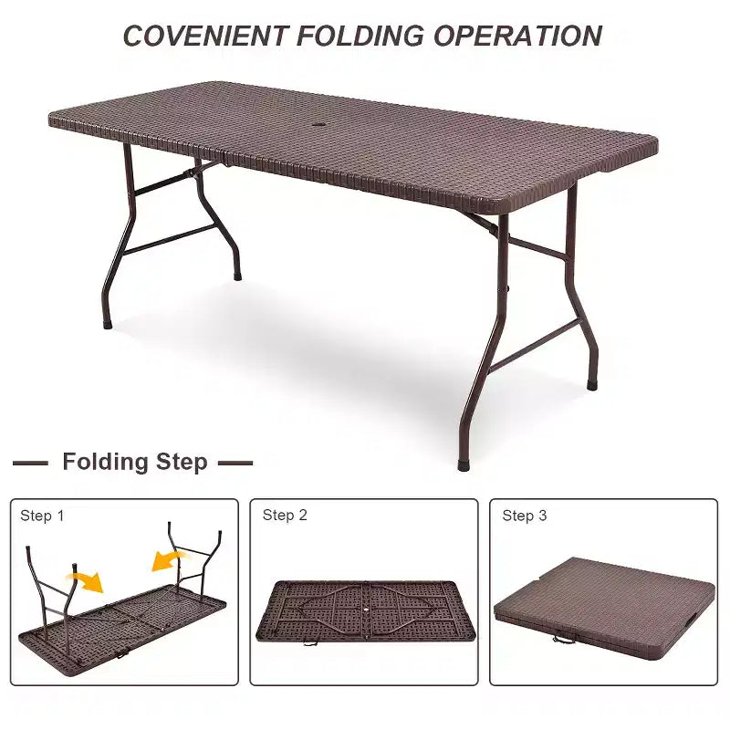 Costway 6' Folding Table Rattan Portable Indoor Outdoor Picnic Party Dining Camping