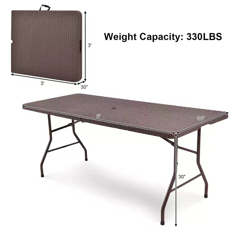 Costway 6' Folding Table Rattan Portable Indoor Outdoor Picnic Party Dining Camping