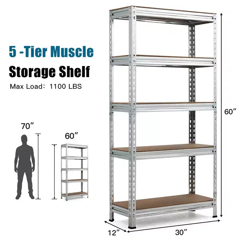 Costway 5-Tier Metal Storage Shelves 60'' Garage Rack W/Adjustable Shelves