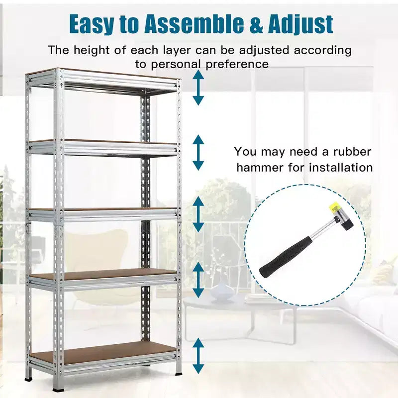 Costway 5-Tier Metal Storage Shelves 60'' Garage Rack W/Adjustable Shelves