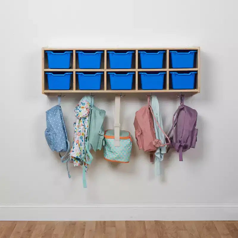ECR4Kids Streamline 10-Section Hanging Coat Locker with 10 Scoop Front Bins, Cubby Storage