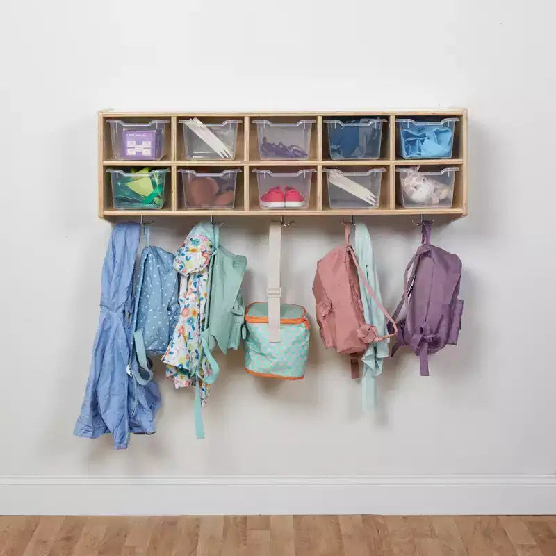 ECR4Kids Streamline 10-Section Hanging Coat Locker with 10 Scoop Front Bins, Cubby Storage